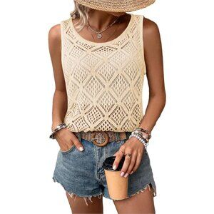 Women's Hollow Sweater Vest Crochet Tank Tops Knit Out Sleeveless Cover Up Summe